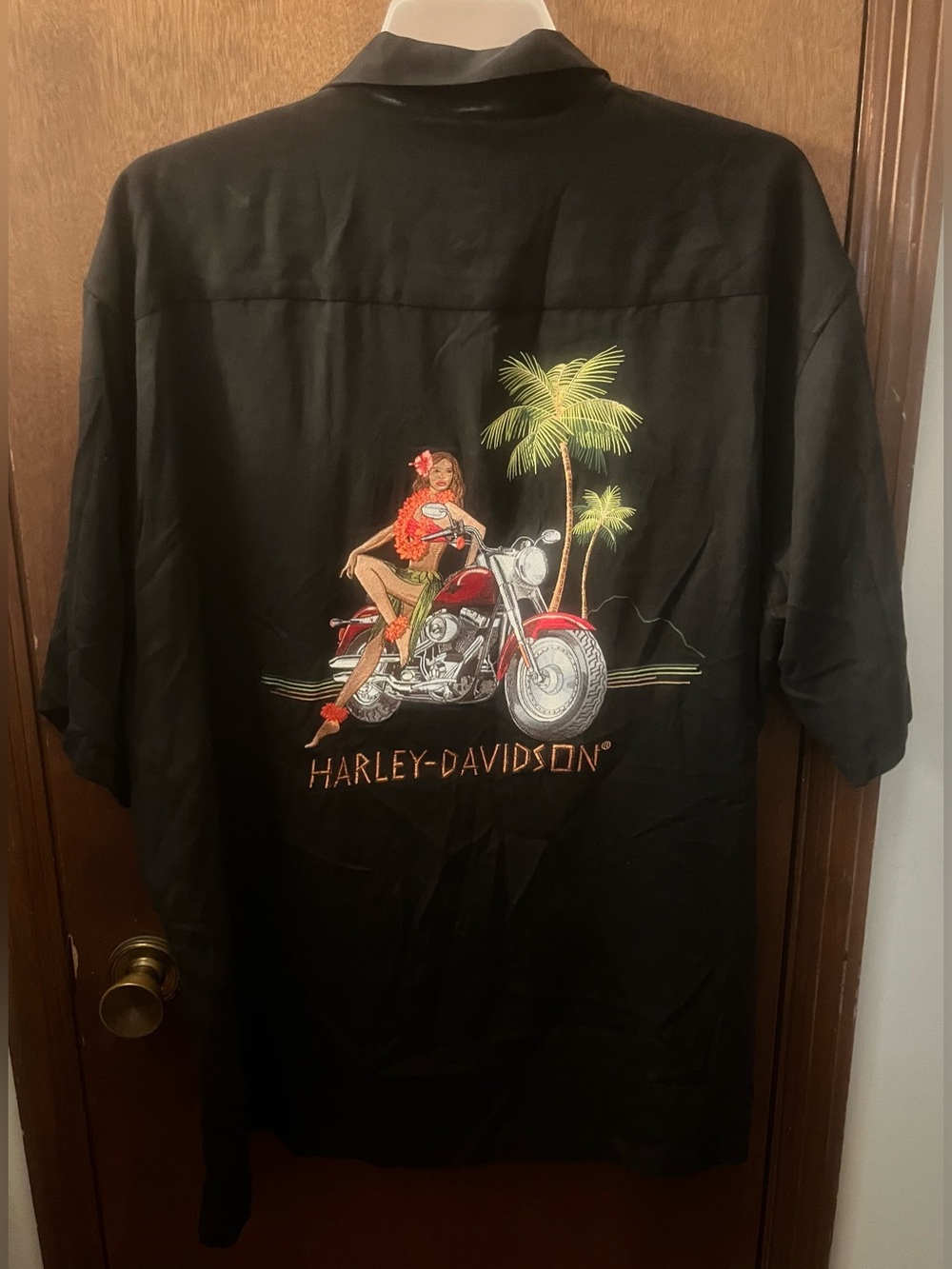 Vintage Harley Davidson Tori Richard Embroided Silk Shirt 2XL Honolulu Hawaii